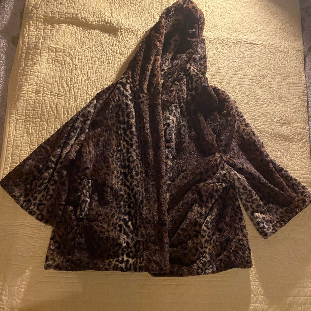 Leopard colored coat with hood